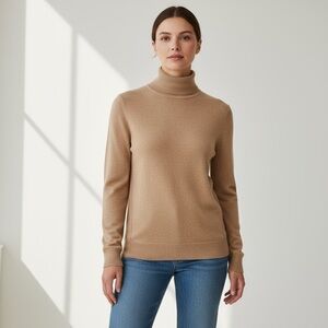 🌻Conrad C Collection Tan Cashmere Blend Riveted Turtleneck Sweater Size Medium